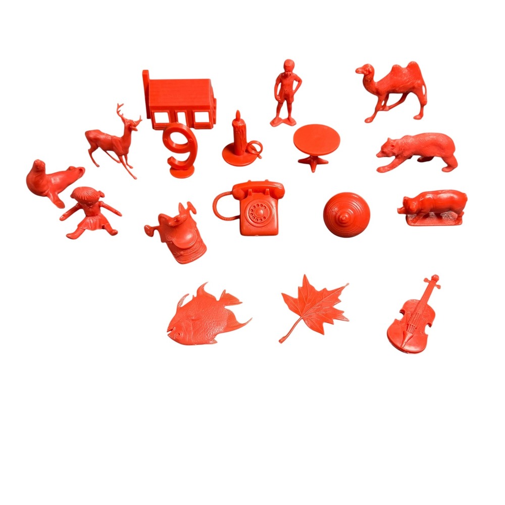 Vintage Houghton Mifflin Red‎ Plastic Miniatures Lot Animals Objects Figurines